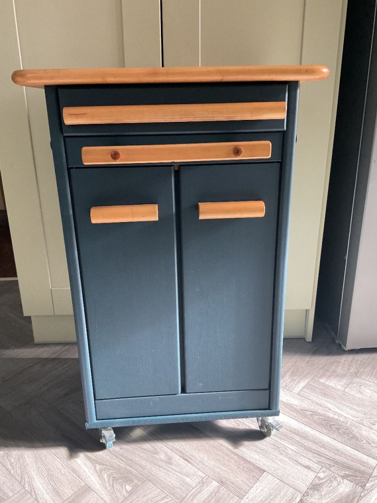 Refurbished Dark Blue Kitchen Storage Unit on Wheels 