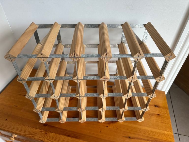 Wooden and Metal Wine Rack – Holds 24 Bottles