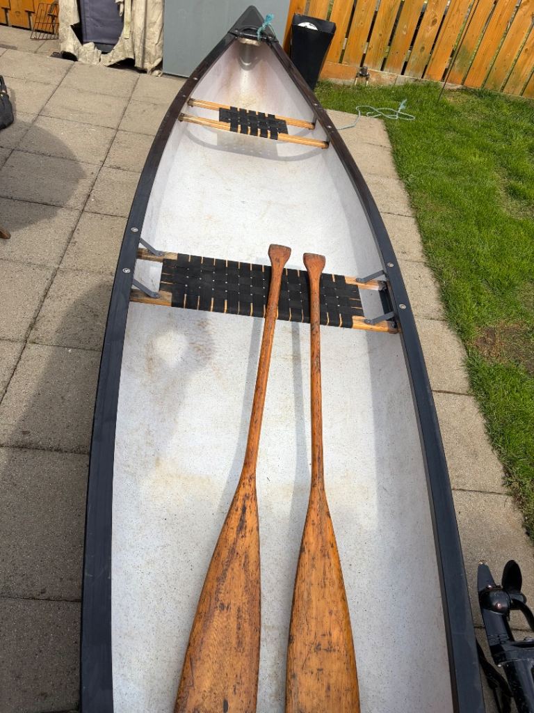 16 Foot Canadian Canoe c/w paddles & 2HP Outboard Motor
