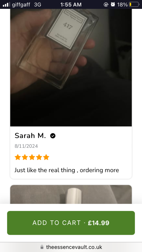 The essense vault jadore perfume