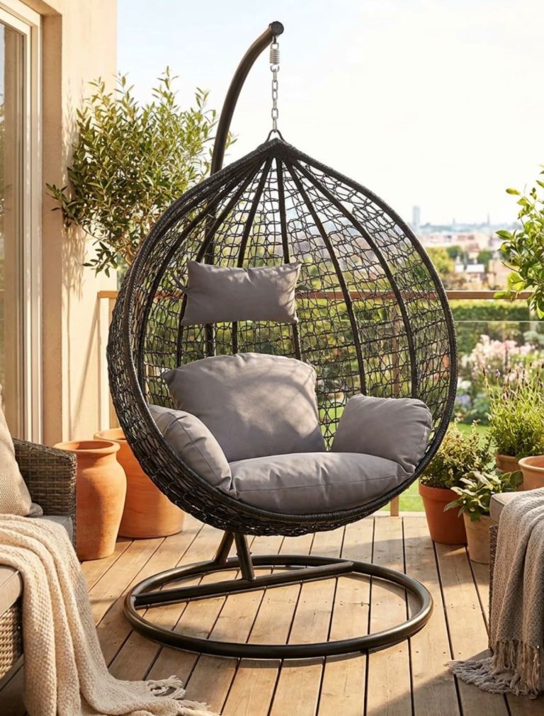 Rattan Weave Hanging Egg Chair With Cushions For Indoor Outdoor Garden Swing Patio Chair