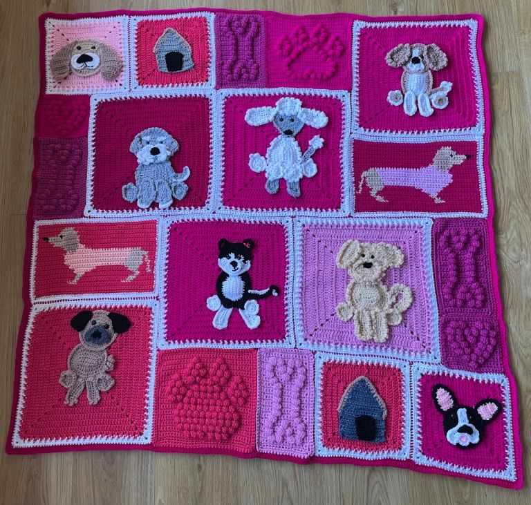 Handmade crocheted blanket with dogs 