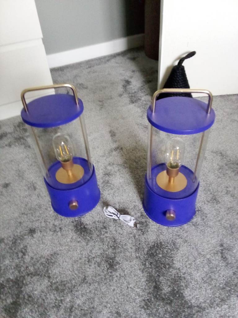 Pair of Blue Decorative Lantern Lamps – Good Condition