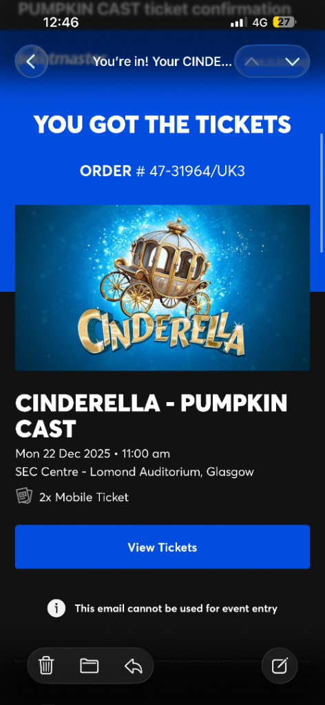 Cinderella SEC Monday 22nd 11am x 2