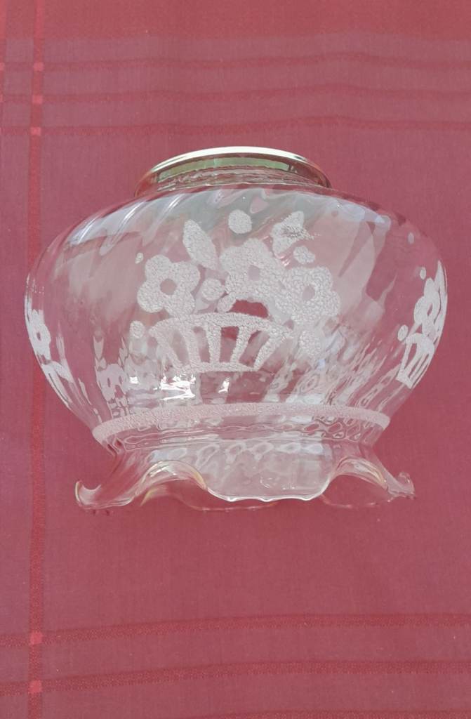 Vintage Clear Glass Light Shade with Etched Floral Design