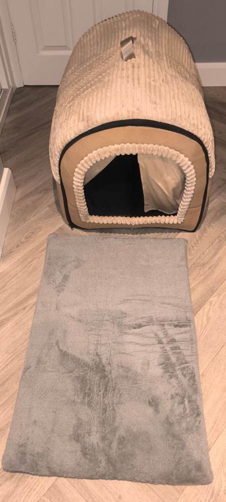 Dog bed igloo house beige with fluffy inner cushion size XXL New