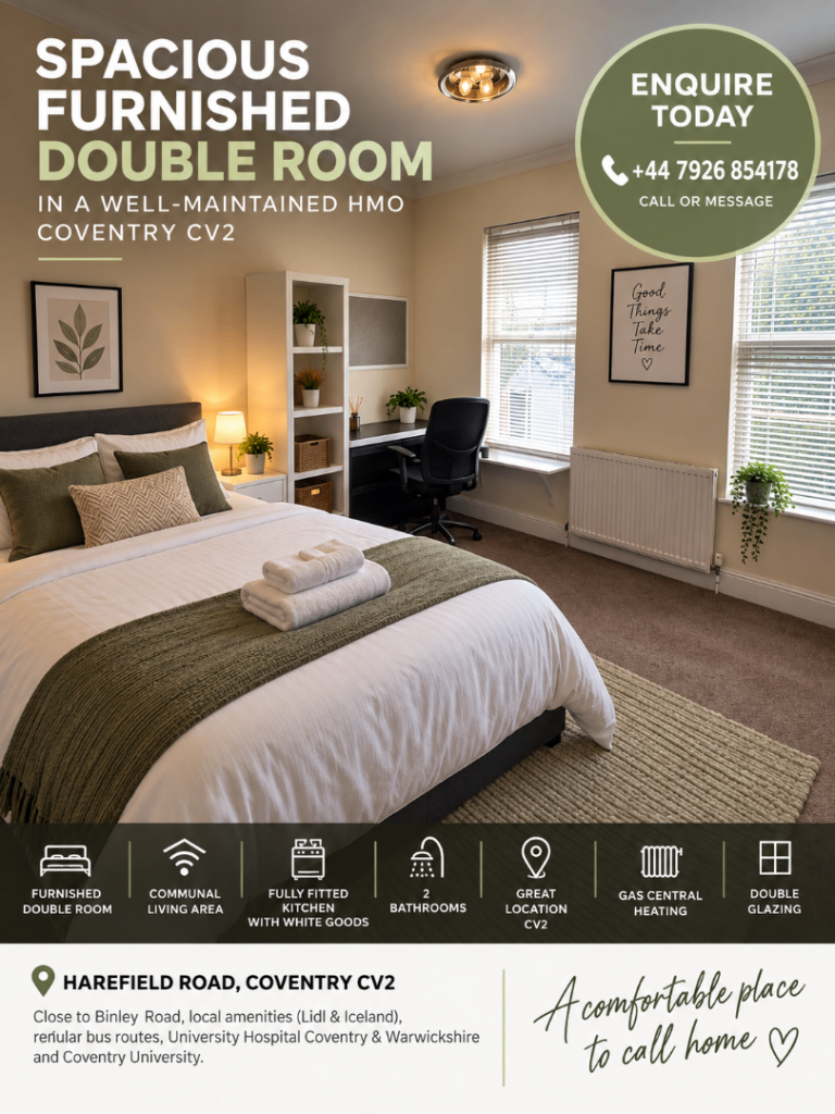 Beautifully Presented Furnished Double Room | HMO | Coventry CV2