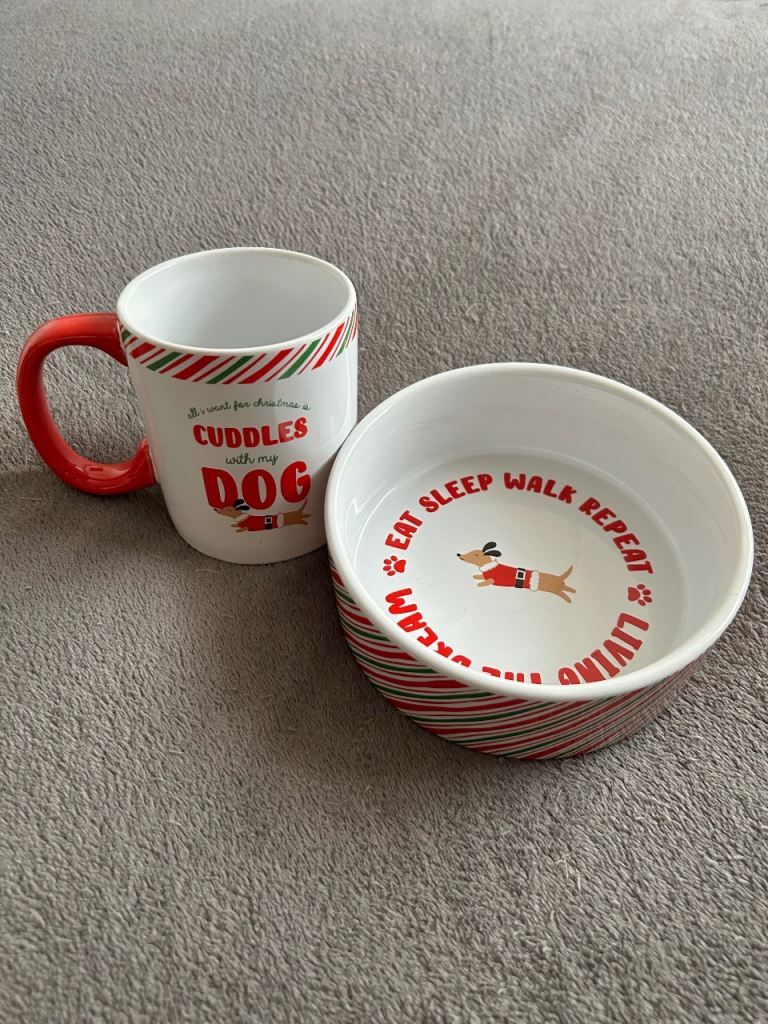 Pets at Home Christmas Dog Bowl and Mug Set