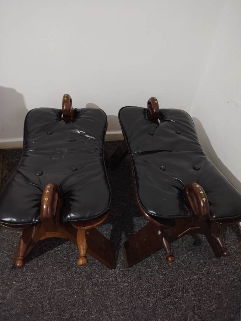 Vintage Wooden Prayer Benches / Kneeling Stools – Pair