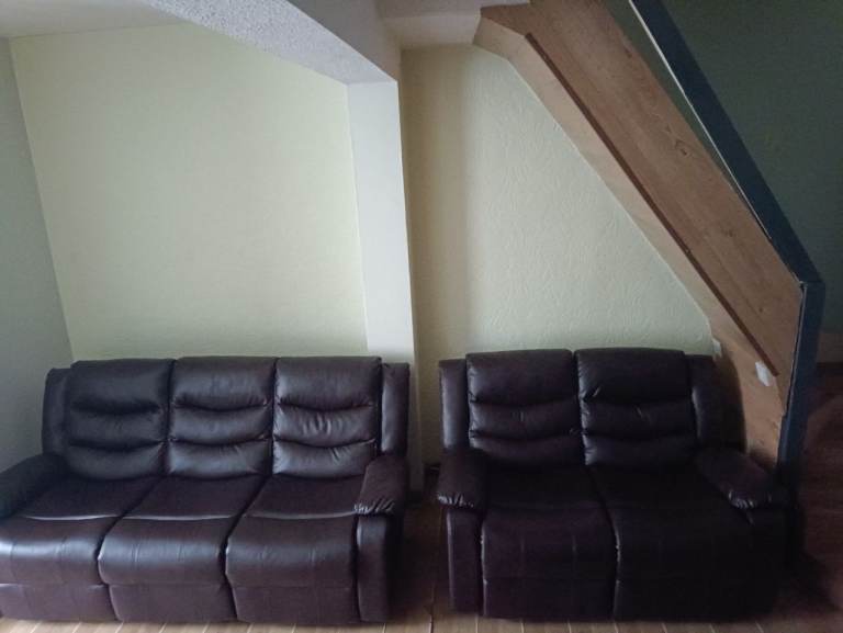 Brown Leather Recliner Sofas - 2 Seater & 3 Seater, Almost New