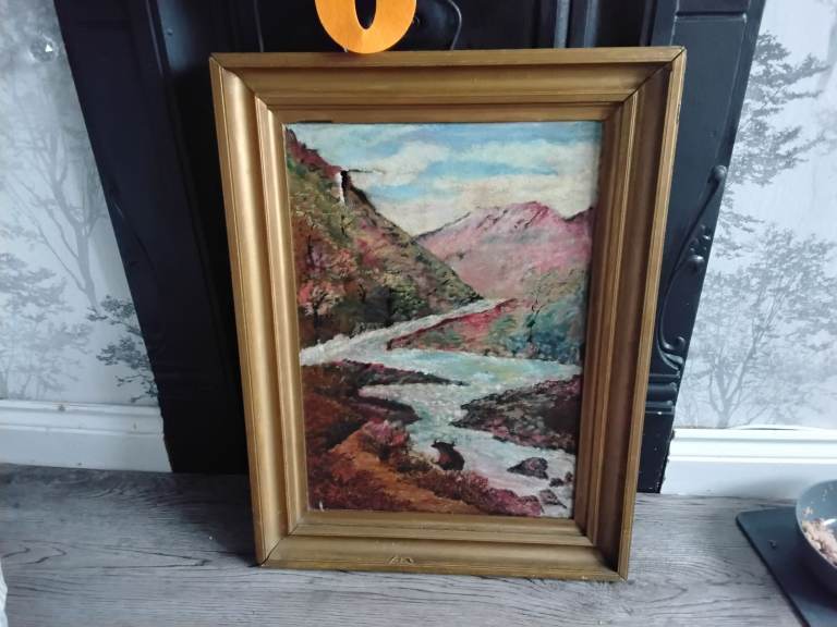 Old oil painting on canvas damaged garage find 