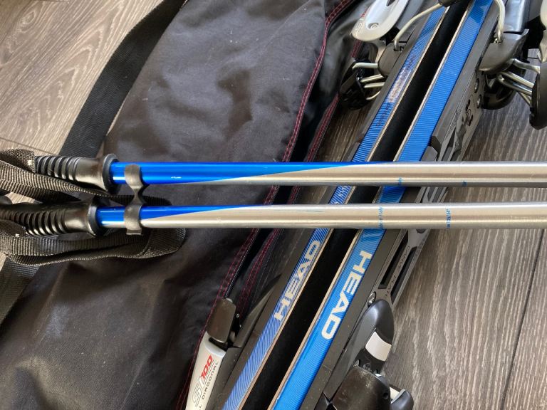 Original Head Ski board, fix, poles and case- great condition 