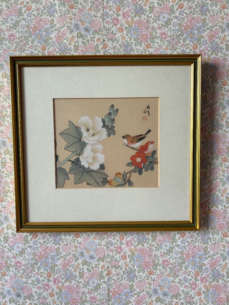 Pair of Framed Bird and Flower Paintings – Good Condition