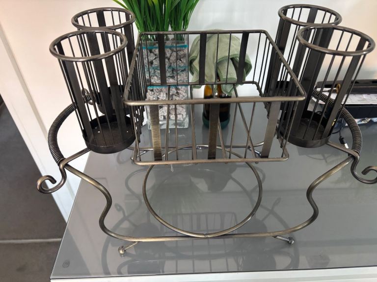 Art deco style brushed bronze effect cutlery plate caddy