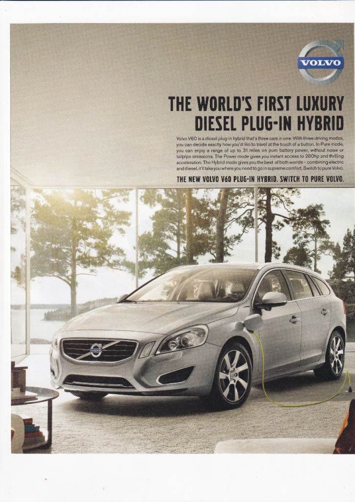 17. A Rare Original Magazine Print Of A Volvo V60 Plug-In Hybrid Car 