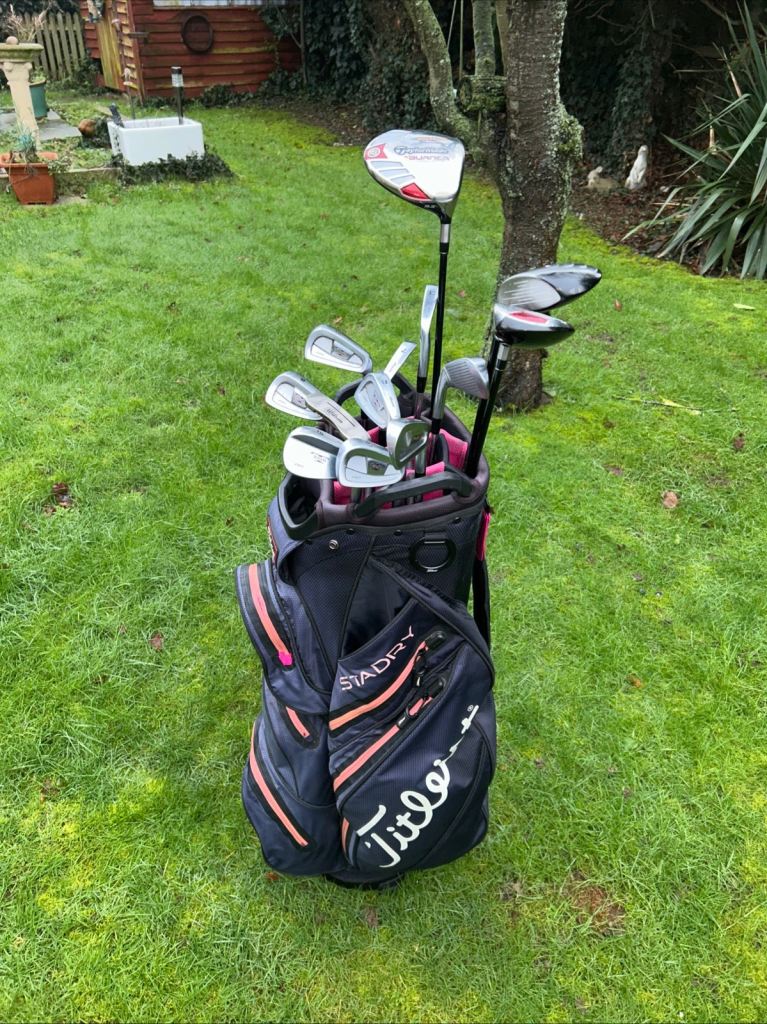 Men’s Golf Clubs Taylormade Woods Mizuno Pro Irons Wilson Putter Titleist Bag 
