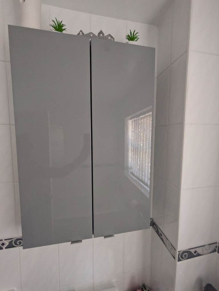Grey Bathroom Wall Cabinet with Glass Shelves – As Good As New