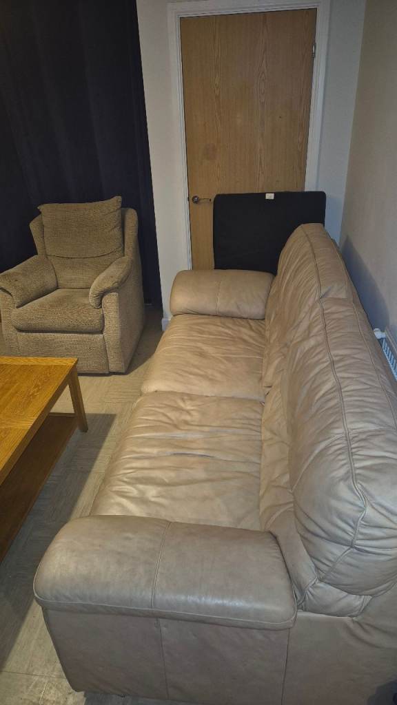 Cream leather sofa and armchair free