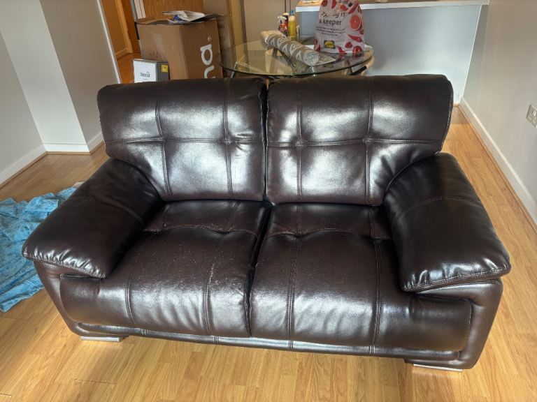 FREE Brown Leather 2-Seater Sofa(s)– Fair Condition