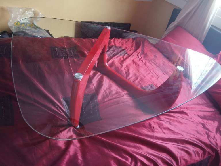 Modern Red & Glass Coffee Table – Good Condition