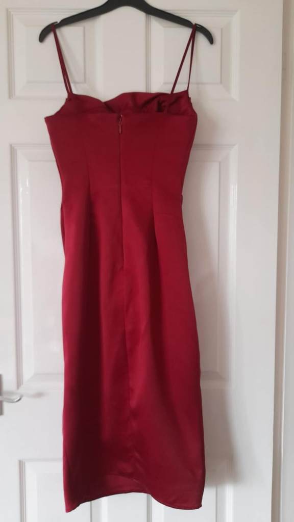 Size 8 (S) red satin "Anja" midi dress from House of CB