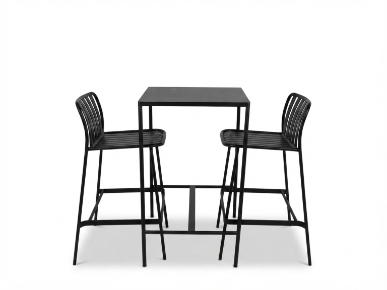 Black Outdoor Bar Table & 2 Chairs – Garden / Patio Bistro Set