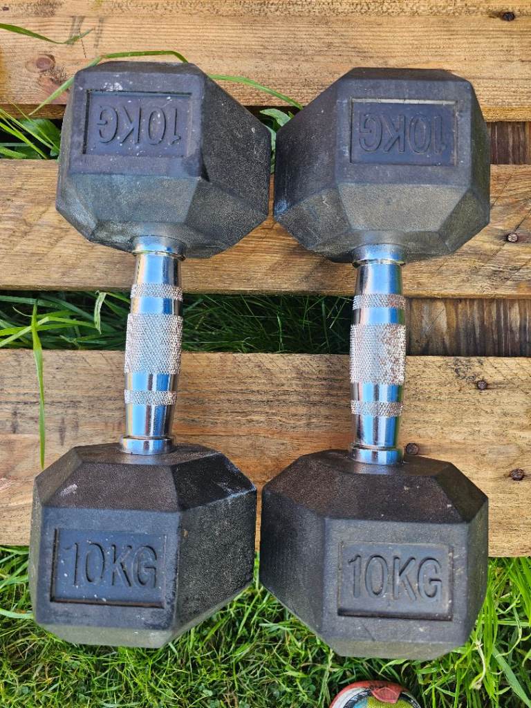 Pair of 10KG Rubber Hex Dumbbells for Home Gym