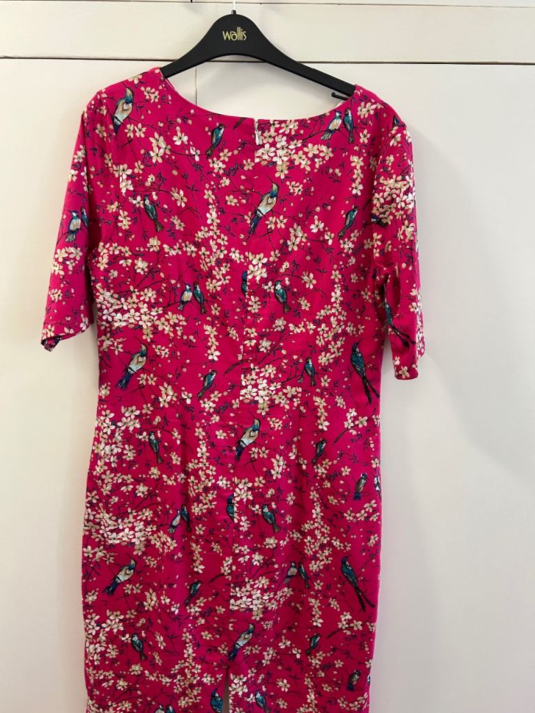 Joe Browns Pink Floral Dress with Bird Print – Size 14, As Good As New