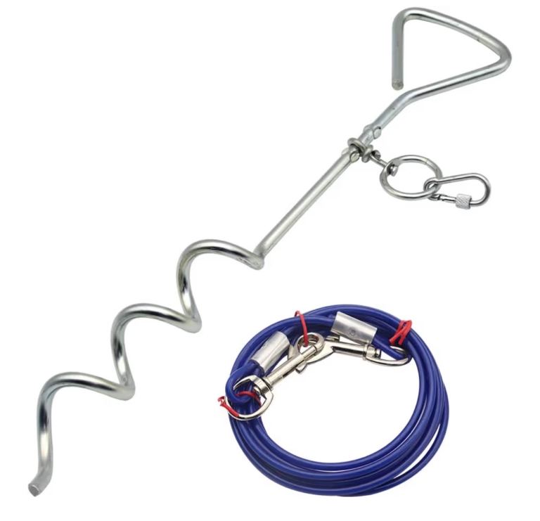 Dog Chains Dog Tie Out Cable Spike Stake, Dog Outdoor Lead Leash, Heavy Duty Steel 