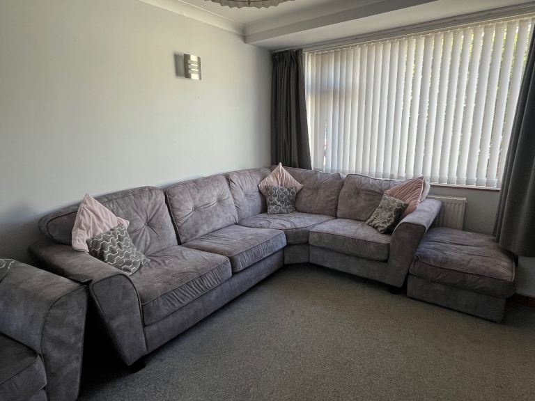 Scs L shape sofa, poof and cuddle chair  
