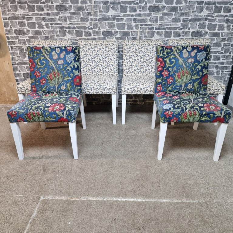Set of 6 Upholstered Dining Chairs in 2 Designer Fabrics