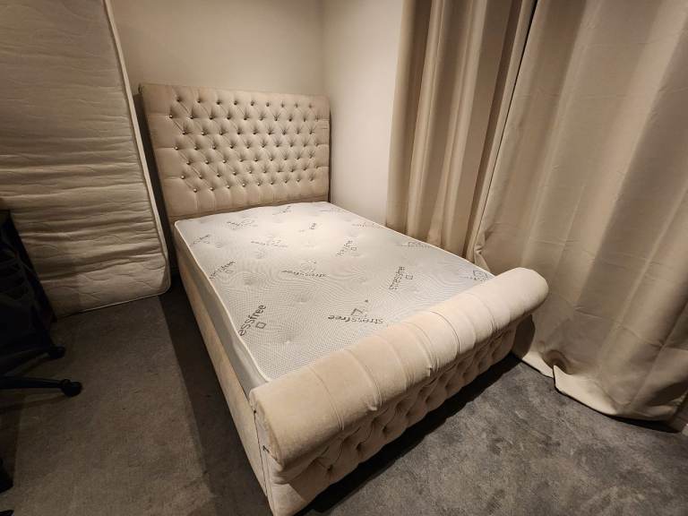 Stylish double bed mattress, base and headboard