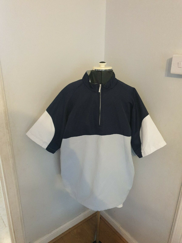 Palm Grove-1/2 sleeve mid layer top, Blue/Grey/White Size XL.