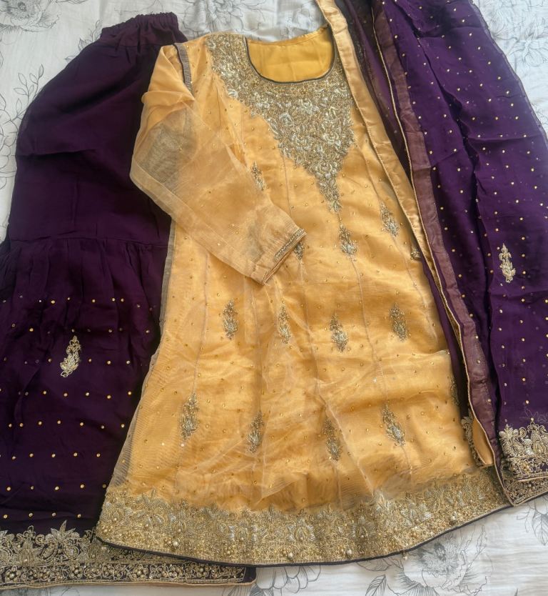 Beautiful Gold and Purple Embroidered Asian Dress - Worn Once
