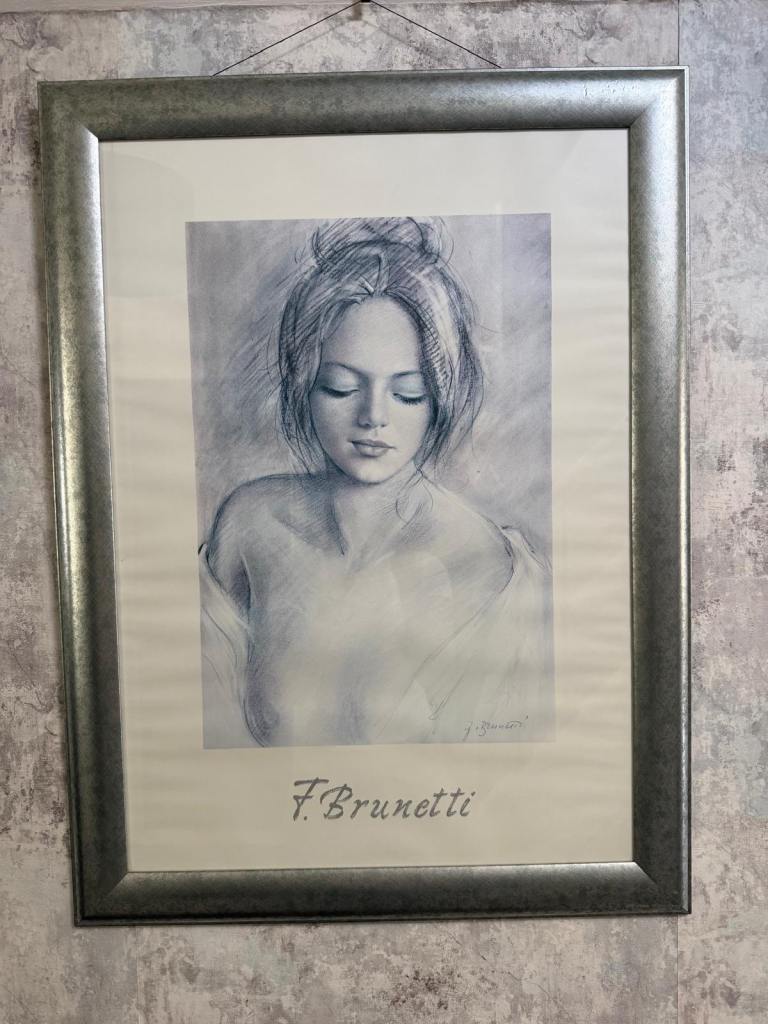 2 x F. Brunetti Framed Pencil Drawing Print – Good Condition