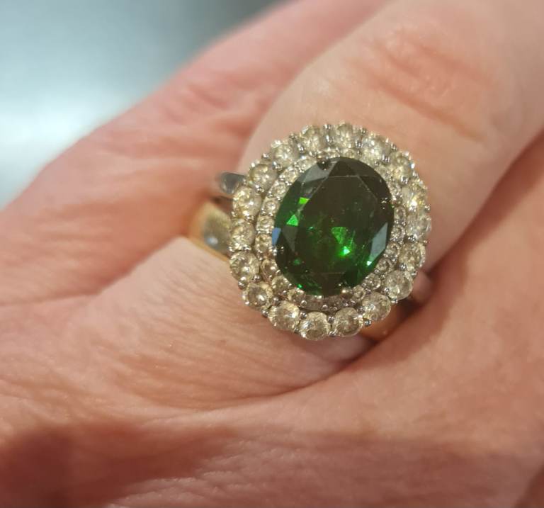 Simulated Emerald and Diamond Ring