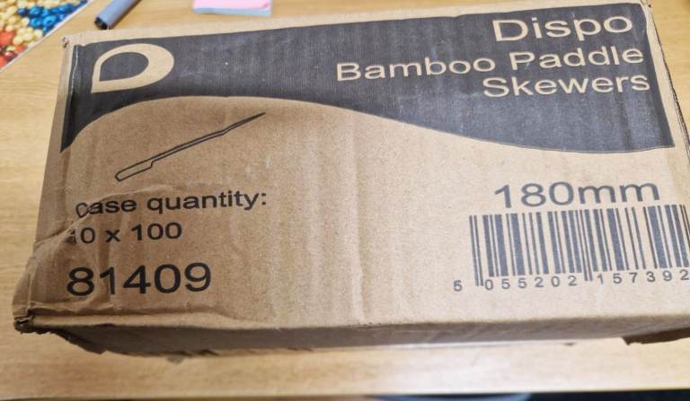 180 mm  'dispo'  bamboo paddle skewers 10 x 100