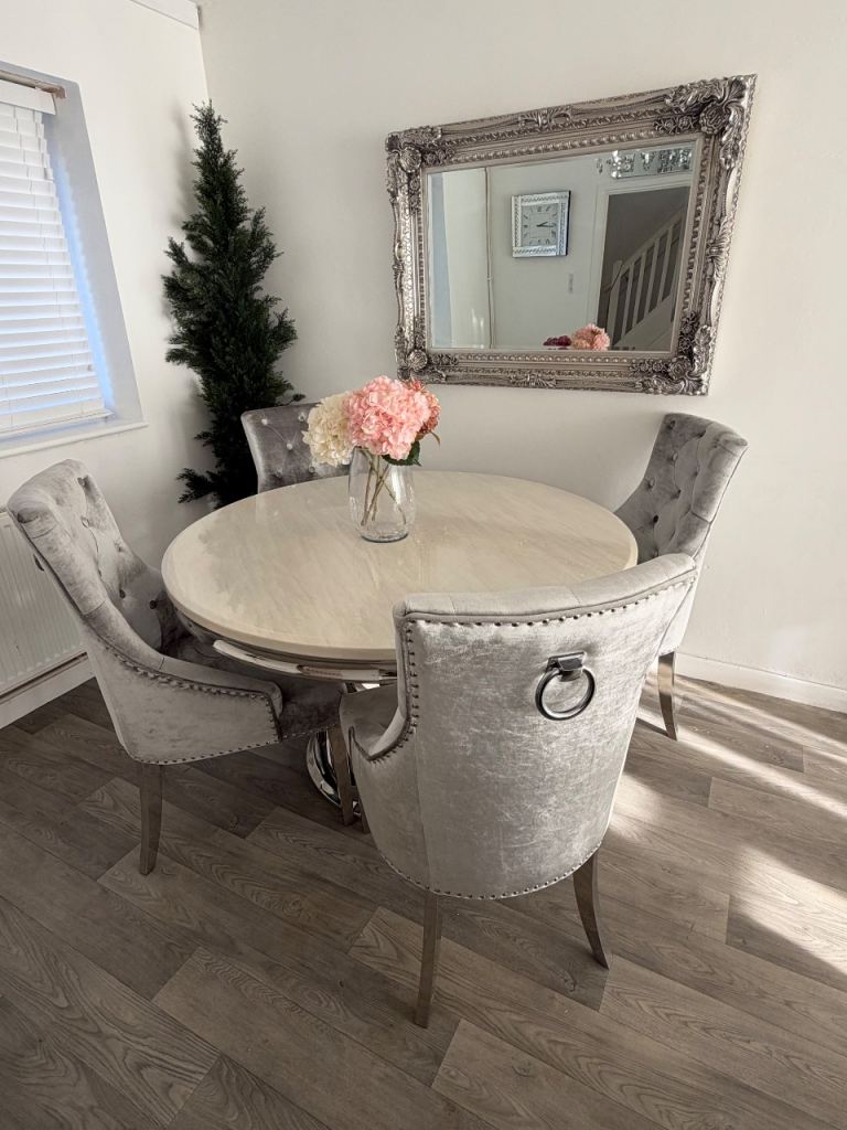 Modern Grey Velvet Dining Table and 4 Chairs Set