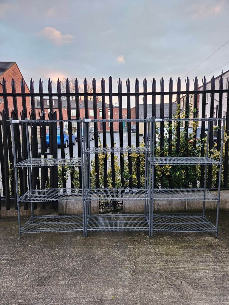 SET OF 3 Commercial Grey 4 Tier Wire Nylon Coated Adjustable Shelving (3 METER)