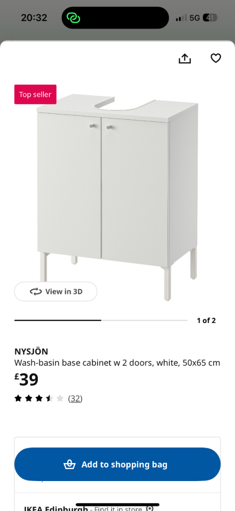 IKEA NYSJÖN White Wooden Under-Sink Cabinet, New