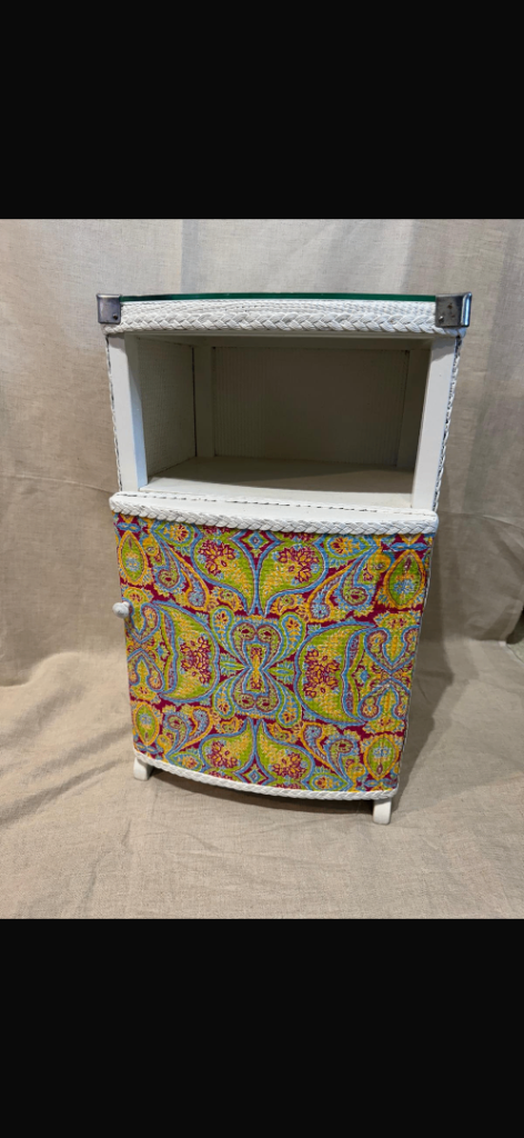 Lloyd Loom Upcycled Bedside Table with Glass Top