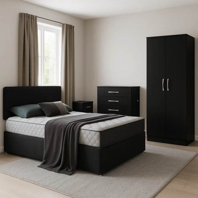 3ft Single Divan Base, Headboard & Mattress With An Elegant Bedroom Trio Furniture Set 3 Colours