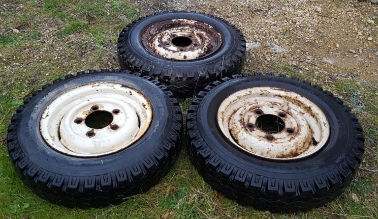 3 Early Land Rover Series Wheels with Goodyear High Miler Tyres 