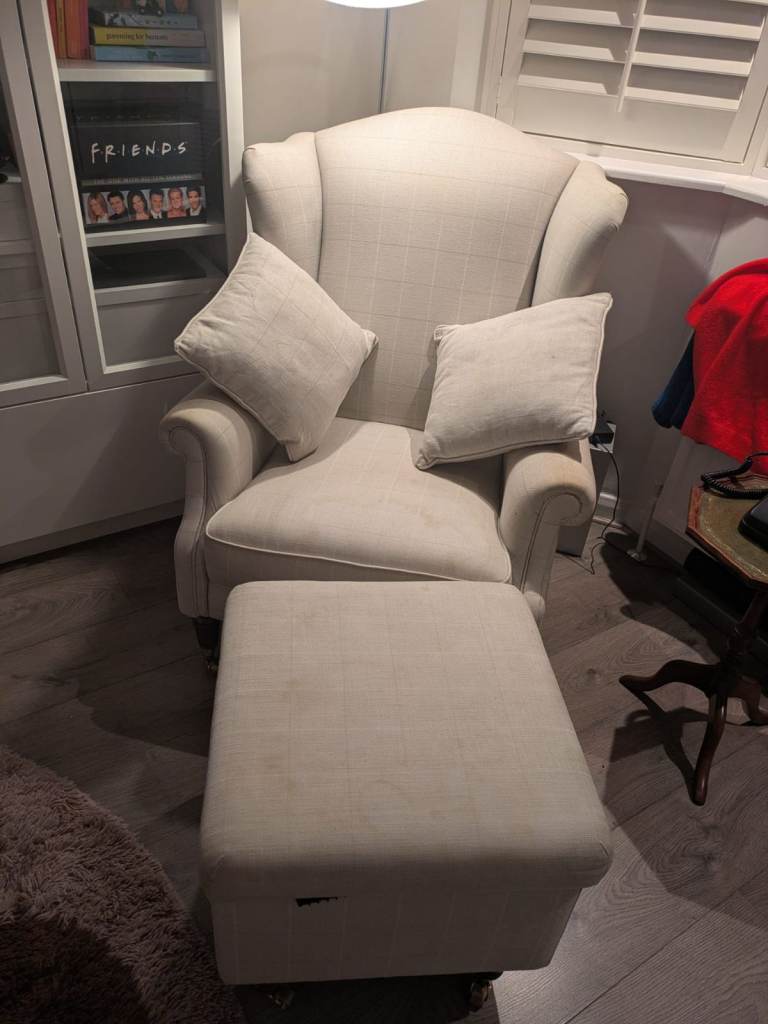 Laura Ashley Southwold Fabric Wing Chair + Footstool + 2 Cushions