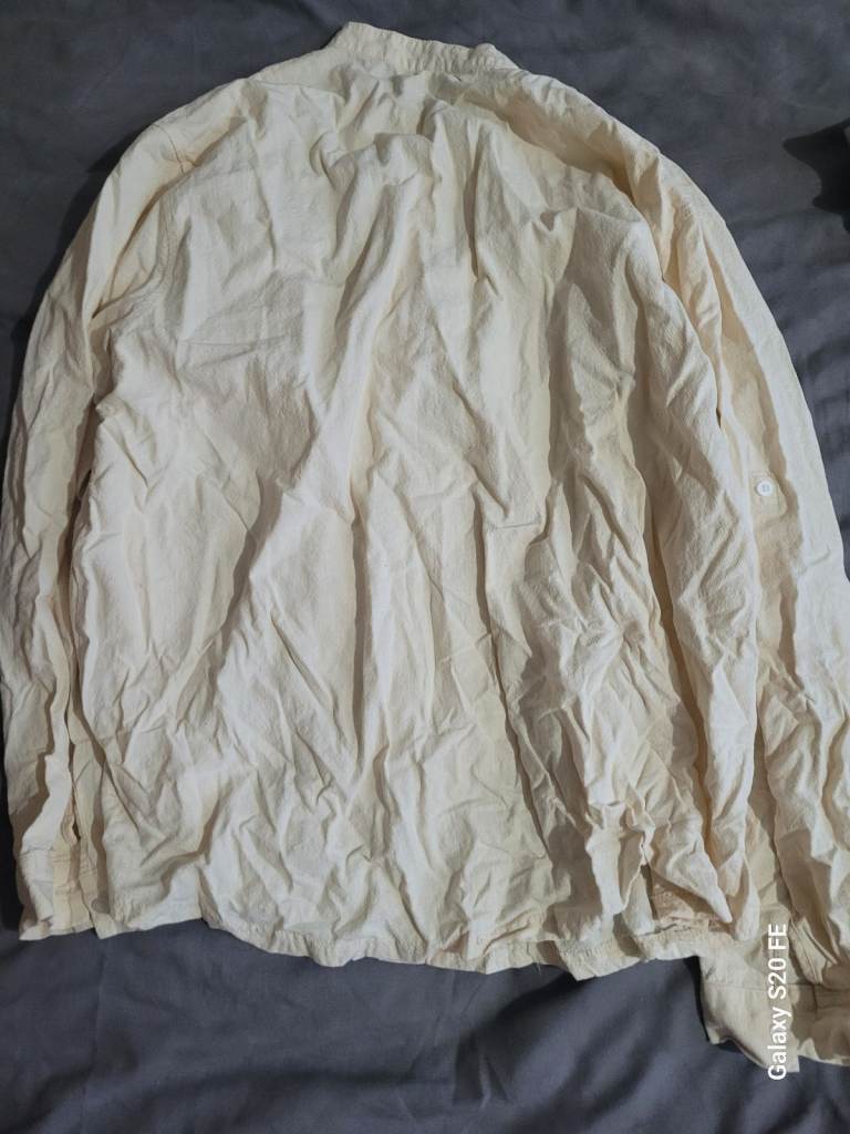 Preloved Men's 3XL Cotton Linen Grandad Collar Shirt  Cream/Off-White | faulty top button