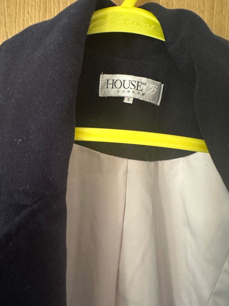 HOUSE OF CB Black Coat with Zip Detail – Size S, Good Condition
