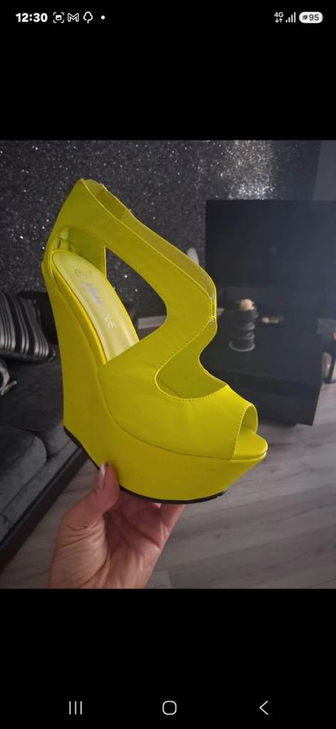 Bright Yellow Platform Wedge Heels 