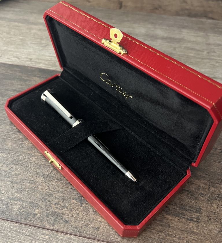 Cartier Art Déco de Cartier Ballpoint Pen, Fatal Black, Red Cabochon, Boxed with Papers