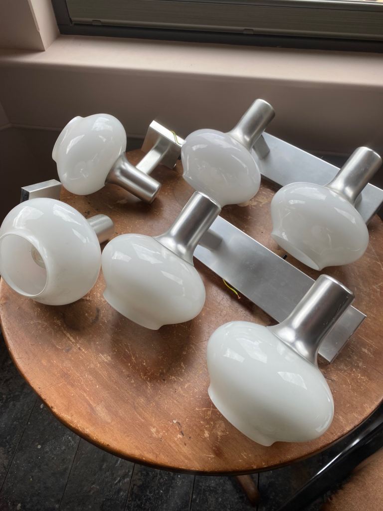 Set of 6 Wall Lights with Glass Shades – Good Condition