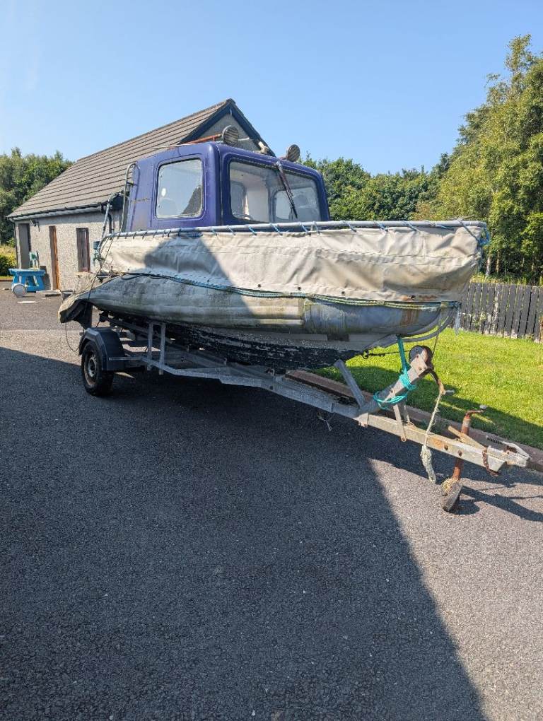 Cabin RIB Boat with Trailer – Multicoloured, Fair Condition